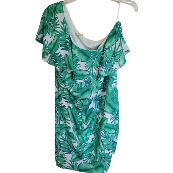 Gianni Bini Bright Green Ivory One Shoulder Pam The Breeze Dress Size Large - Picture 1 of 12